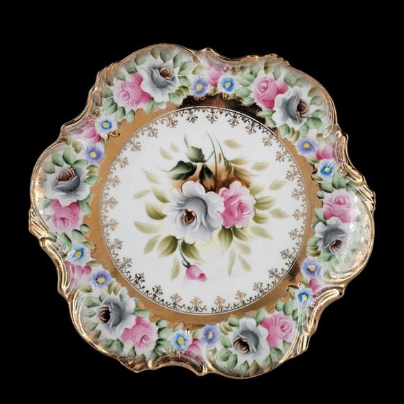 Two Ardalt Japan Hand Painted Floral Plates Pink White Roses Gold Trim 1950s - Picture 9 of 9